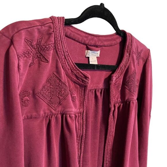 Lucky Brand- Women’s Maroon Emboridered Casual Blazer Boho Jacket, Size Large - Picture 3 of 9
